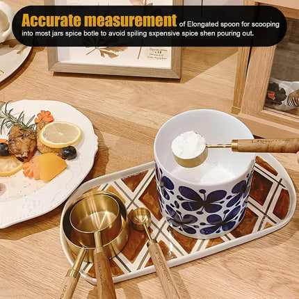 SHIKORI Gold Measuring Cups and Spoons Set with Wood Handles