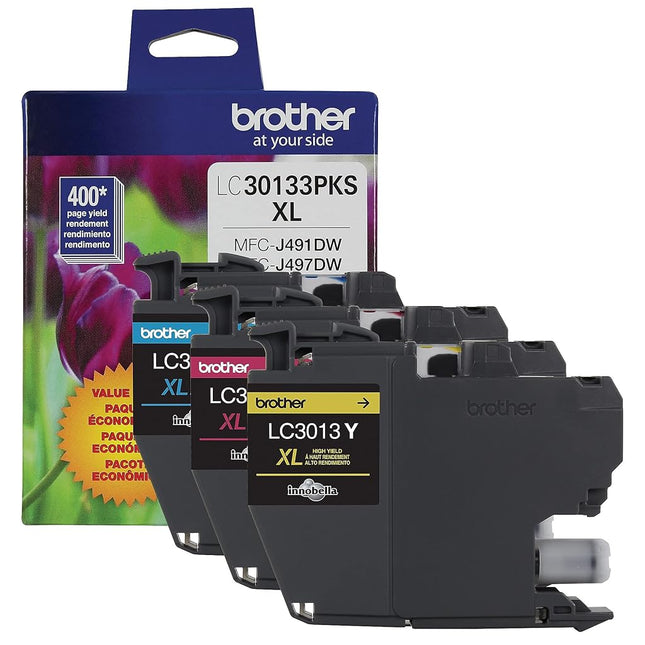 BROTHER Genuine LC30133PKS 3-Pack High Yield Color Ink Cartridges, Page Yield Up to 400 Pages/Cartridge, Includes Cyan, Magenta and Yellow, LC3013