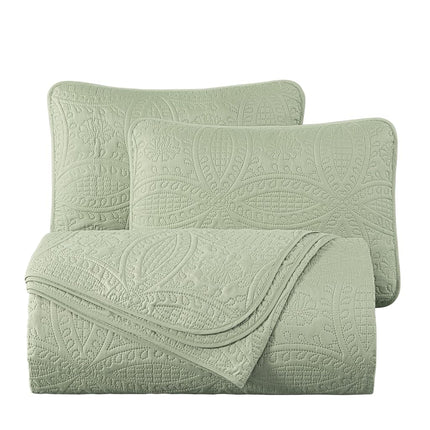 Chezmoi Collection Austin 3-Piece Oversized Bedspread Coverlet Set (King, Sage)