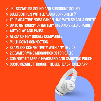 JBL Live 670NC Wireless On-Ear Headphones with Adaptive Noise Cancelling with Smart Ambience, Up to 65 Hours Battery Life with Fast Charging, Lightweight, Comfortable and Foldable (Black)