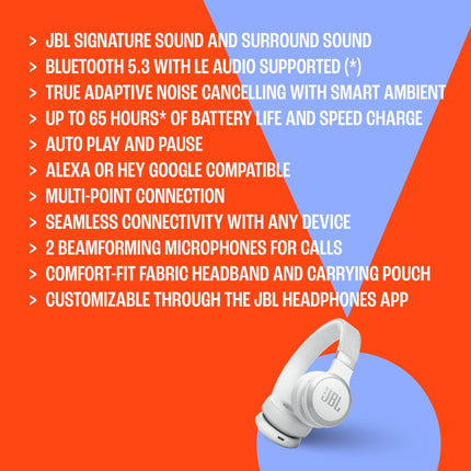 Auriculares inalámbricos de diadema JBL Live 670NC con cancelación de ruido adaptativa con Smart Ambient, hasta 65 horas de batería con carga rápida, ligeros, cómodos y plegables (negro)