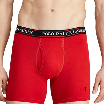 Polo Ralph Lauren Underwear Men's Stretch Classic Fit Trunks 3 Pack, Red/Charcoal Heather Stripe/Charcoal Heather, M