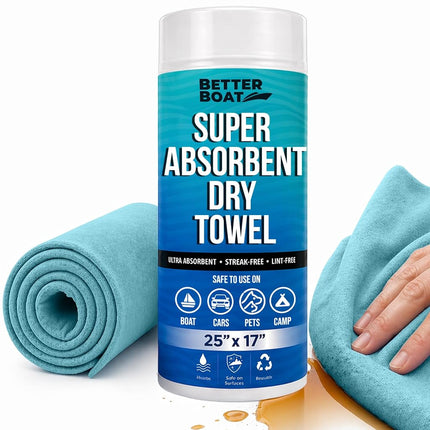 Serviette rafraîchissante lisse synthétique super absorbante Better Boat Shammy pour le séchage de voiture, de qualité marine, turquoise