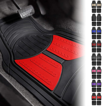FH Group Full Set Trimmable Rubber Floor Mats, Monster Eyes (Red) - Universal Fit for Cars Trucks and SUVs