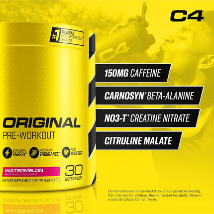 Cellucor C4 Original Pre Workout Powder Energy Drink w/ Creatine, Nitric Oxide & Beta Alanine, Watermelon, 30 Servings
