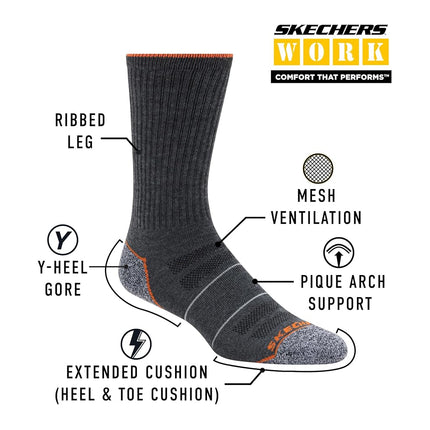 Skechers Men's 6 Pack Work Crew Socks, Coffee/White/Khaki, 9-13 UK