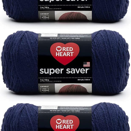 Red Heart Super Saver Pack of 3 - Soft Navy - 7oz/198g - Acrylic - 4 Medium (Worsted) - 364 Yards - Knitting, Crocheting, Crafts & Amigurumi