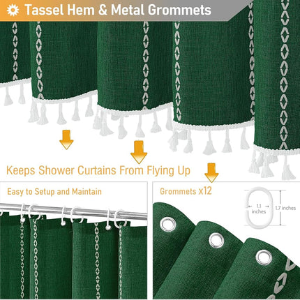 BTTN 72x78 Long Farmhouse Linen Heavy Duty Shower Curtain, Emerald Green