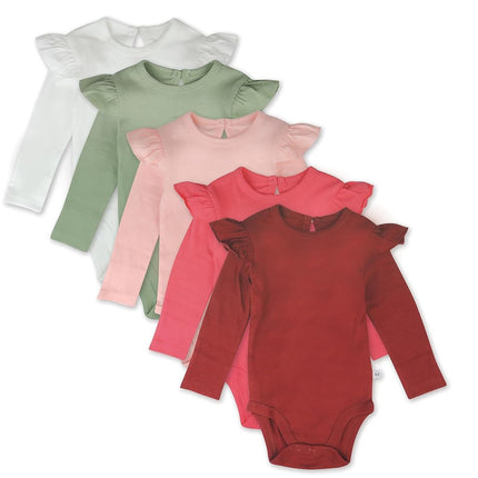 HonestBaby Long Sleeve Bodysuits Multipack Organic Cotton for Infant Baby Girls, Romantic Pink, 3-6 Months