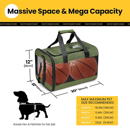Conlun Dog Carrier Soft Sided, Large Cat Carrier with Inner Safety Leash, Pet Transport Carrier for Large Cats and Medium Dogs up to 20 Lbs, Collapsible Travel Puppy Carrier Bag -Green L