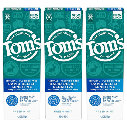 Tom's of Maine Pasta dental natural para alivio rápido para dientes sensibles, paquete múltiple, menta fresca, 3 unidades
