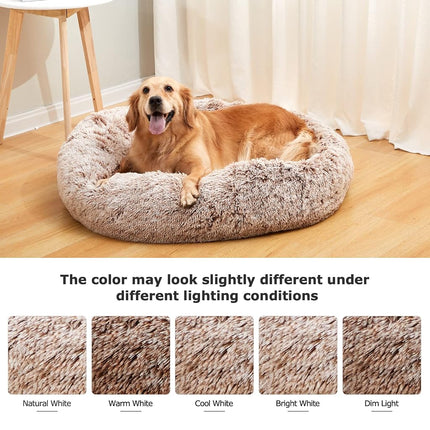 Bedfolks Calming Donut Dog Bed, 91CM Round Fluffy Dog Beds for Large Dogs, Anti-Anxiety Plush Dog Bed, Machine Washable Pet Bed (Brown, Large)