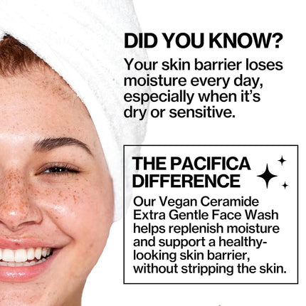PACIFICA Beauty, Nettoyant visage extra doux réparateur à la céramide végétalienne, nettoyant quotidien pour le visage, approuvé par l'Association de l'eczéma, sans danger pour les peaux sensibles, sans parfum, 100% végétalien et sans cruauté