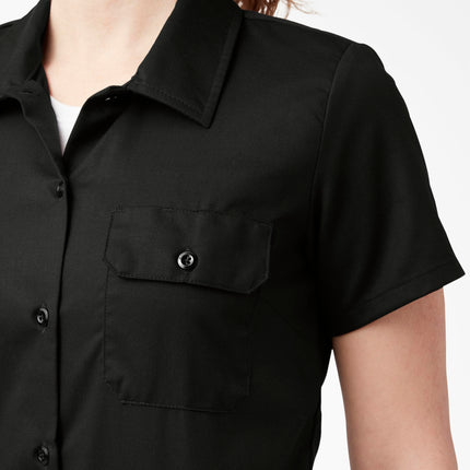 Dickies womens Cropped Work Shirt, Black, Large Short