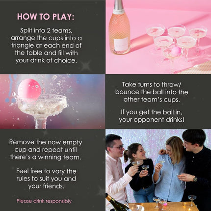 Talking Tables Prosecco Adult Drinking Includes Glasses & Ping Pong Balls | Games for Bachelorette Party, Girls Night, Birthday, Bridal Shower, NYE, Cham, 12 Glasses, Pink (PROSE-Pong)