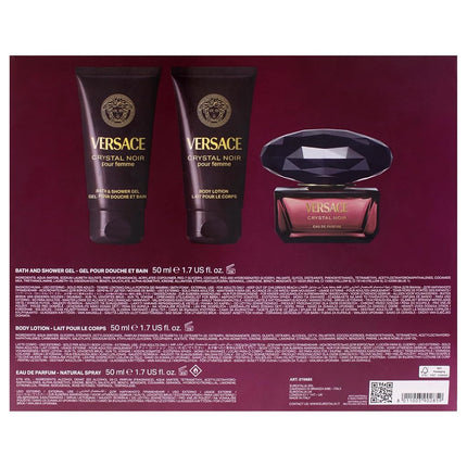 Versace Crystal Noir by Versace for Women - 3 Pc Gift Set EDP Spray, Body Lotion, Bath and Shower Gel (1.7 oz each)