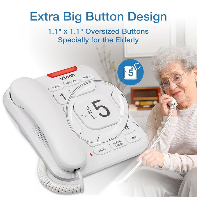 VTech SN1107 Corded Phone with Oversized High-Contrast Buttons, Talking Digits for Seniors, 10 Number Speed Dial, Visual Ringer, Full-Duplex Speakerphone