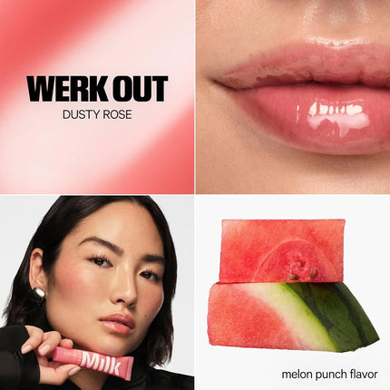 Milk Makeup Cooling Water Jelly Tint + Balmade Hydrating Lip Balm Set – Sheer Red Lip + Cheek Stain and Sheer Gloss with High-Shine Finish – Full Size Chill (Red) 0.17 oz + Werk Out (Dusty Rose) 0.4oz