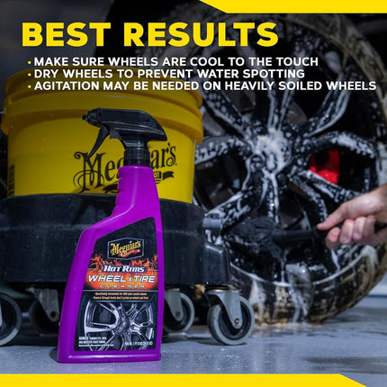 Meguiar's Hot Rims Factory Equipped Wheel and Tyre Cleaner, 24 oz | Xtreme Cling Foaming Formula Dissolves Brake Dust and Grime | Safe on Factory Painted and Clear Coated Wheels | Easy Spray and Rinse