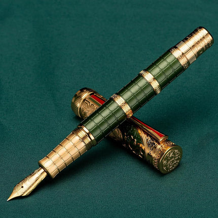 Hongdian D5X Fountain Pen Green Qin Dynasty Writing Pen, Fine Nib Smooth Pen with Converter and Pen Box Set