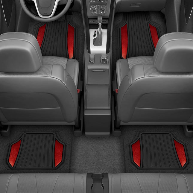 Motor Trend ChromeTech Car Floor Mats Full Set - Durable Rubber Floor Mats for Cars with Two Tone Accent, All Weather Interior Protection for Front and Rear with Non-Slip Backing, Black/Blue