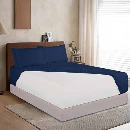 Elegant Comfort 1500 Premium Hotel Quality 18-24 Inches Deep - Extra Deep Pocket Single Fitted Sheet for High Mattress, Luxury and Softest, Smart Pocket - Wrinkle Free, Full, Navy Blue