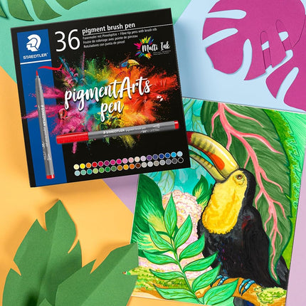 STAEDTLER 371 C36 Pigment Arts Brush Pen - Assorted Basic Colours (Pack of 36)