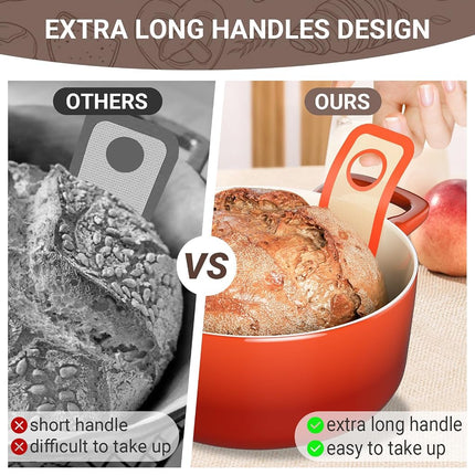 Tecfino 2 PCS Thicked Silicone Bread Slings for Dutch Oven, Reusable Sourdough Bread Sling with Long Handle, Non-Stick & Easy Clean Baking Mats, Heat Resistant Silicone Slings for Bread Baking