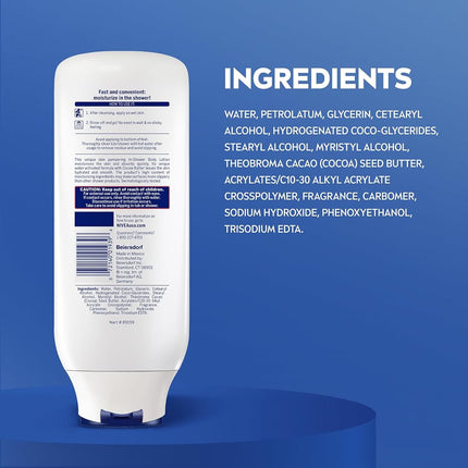 NIVEA Cocoa Butter In-Shower Body Lotion - Non-Sticky For Dry to Very Dry Skin - 13.5 oz. Bottle (Pack of 3)