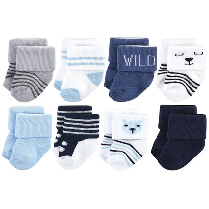 Hudson Baby Chaussettes en éponge et en coton riche pour nouveau-né, garçon ourson, lot de 8, 6-12 mois