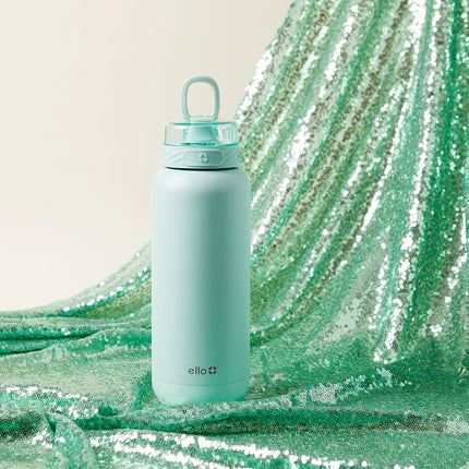 Ello Cooper 22oz Stainless Steel Water Bottle with Straw and Carry Handle, Double Walled and Vacuum Insulated Metal, Leak Proof Locking Lid with Soft Silicone Spout, Reusable, BPA Free, Yucca
