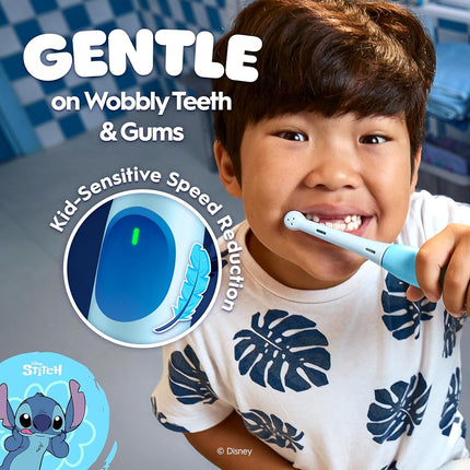 Oral-B iO Kids Limited Rechargeable Electric Powered Toothbrush, Stitch with 1 Gentle Care Brush Head - Automatic Pressure Sensor to Protect Gums - 3 Cleaning Settings - 2 Min Music Timer