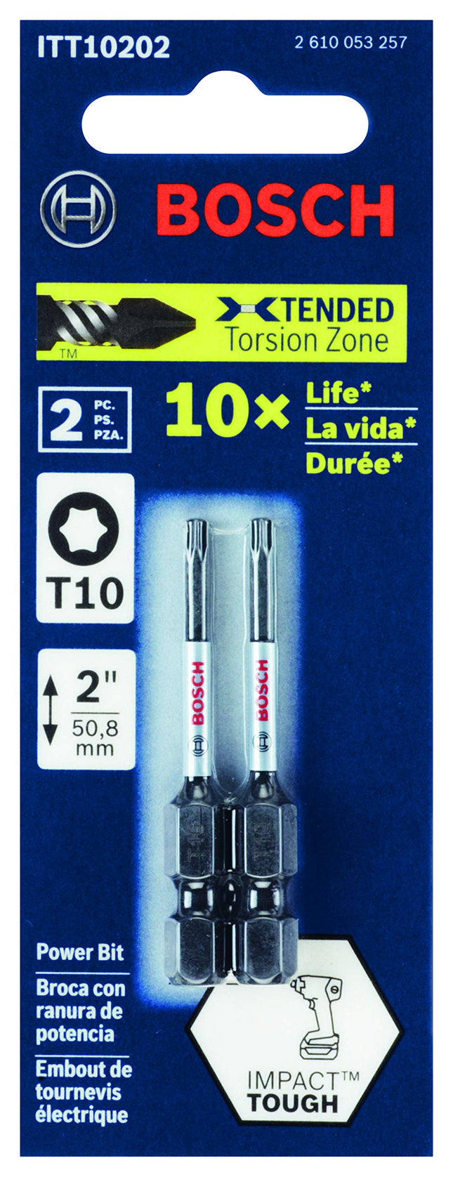 BOSCH ITT10202 2-Pack 2 in. Torx #10 Impact Tough Screwdriving Power Bits