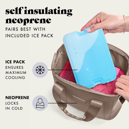 Bolsa de almuerzo de neopreno Fit & Fresh para mujer, bolsa de almuerzo aislada para mujer para el trabajo, lonchera grande resistente a desgarros y manchas para mujer con recipientes y hielo, bolsa de almuerzo Remi lavable a máquina, Taupe