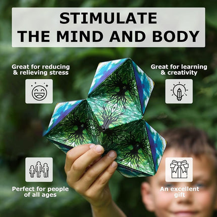 SHASHIBO Shape Shifting Box - Award-Winning, Patented Fidget Cube w/ 36 Rare Earth Magnets - Transforms Into Over 100 Shapes, Download Fun in Motion Toys Mobile App (Artist Series - Mystic Ocean)