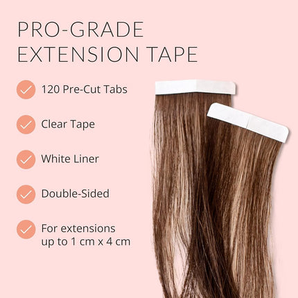 Beautify - No Shine - Hypoallergenic Double Sided Hair Extension Tape, 4 cm x 0.8 cm, 120 Pre-cut Tabs