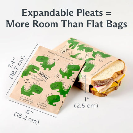 Stasher Recyclable Sealable Paper Sandwich Bags for Kids, 50 ct, Dino