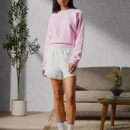 adidas Women’s Essentials Small Logo Feel Cozy Sweatshirt, Clear Pink/White, XS