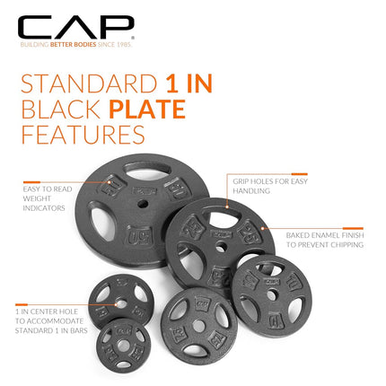 CAP Barbell Standard 1-Inch Grip Weight Plates 7.5 lbs BLACK, Pack (x4)