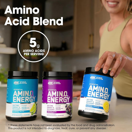 Optimum Nutrition Amino Energy with Green Tea and Green Coffee Extract, Flavor: Blue Raspberry, 65 Servings
