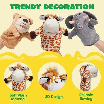 JOYIN Animal Friends Deluxe Kids Hand Puppets with Working Mouth (Pack of 6) for Imaginative Play, Toddler Animal Plush Toy, Birthday Gifts