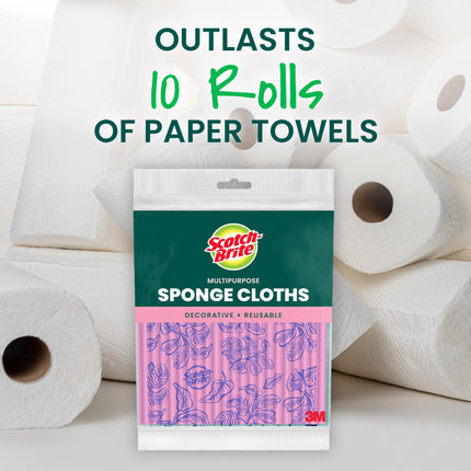Paños de esponja Scotch-Brite, reutilizables, absorbentes y decorativos, toallitas aptas para lavavajillas, ideales para utensilios de cocina antiadherentes, azulejos, encimeras, espejos y grifos, 2 paños de cocina