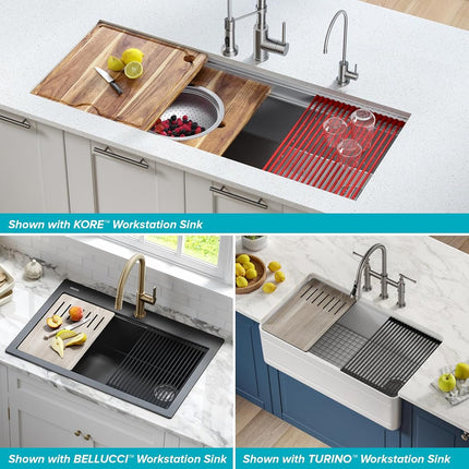 Égouttoir enroulable, passoire et dessous de plat KRAUS Multipurpose Workstation Sink en noir, KRM-11BL