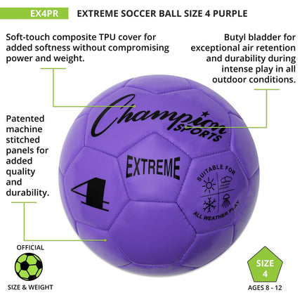Balón de fútbol Champion Sports Extreme, talla 4, morado