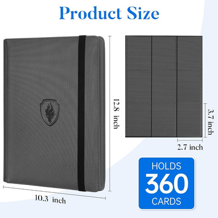 Fabmaker Trading Card Binder 9 Pocket, Card Collection Binder for 360 Cards, Premium PU Card Book, Sturdy Card Folders, Card Holder Binder, Card Album for MTC, TCG, Game Cards, Sports Cards, Grey