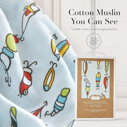 Mud Pie Kids Fishing Muslin Swaddle Blanket, Multi (12140058)