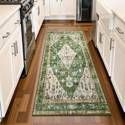 Lahome Boho Tribal Runner Rug - 2x4.3 Green Bohemi