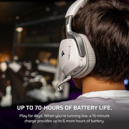 Corsair VOID v2 Wireless Gaming Headset with Bluetooth for PC, PS5, PS4, Switch, Mobile – Dolby Atmos, 70 Hr Battery, Dual Wireless, Lightweight, Fast Charging – White