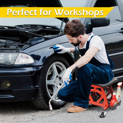 MaxWorks 50957 Ergonomic Seat Mechanic Stool Chair 22.9" L x 13.9" W x 17" H, with 4pcs 2.5" Swivel Casters, with Tool Tray for Workshop, Garage, Auto Repair - 300 Lbs Capacity