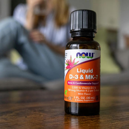 NOW Supplements, Liquid D-3 & MK-7 with 2,500 IU Vitamin D-3 & 100 mcg Vitamin K-2 per 5 drops, 1-Ounce